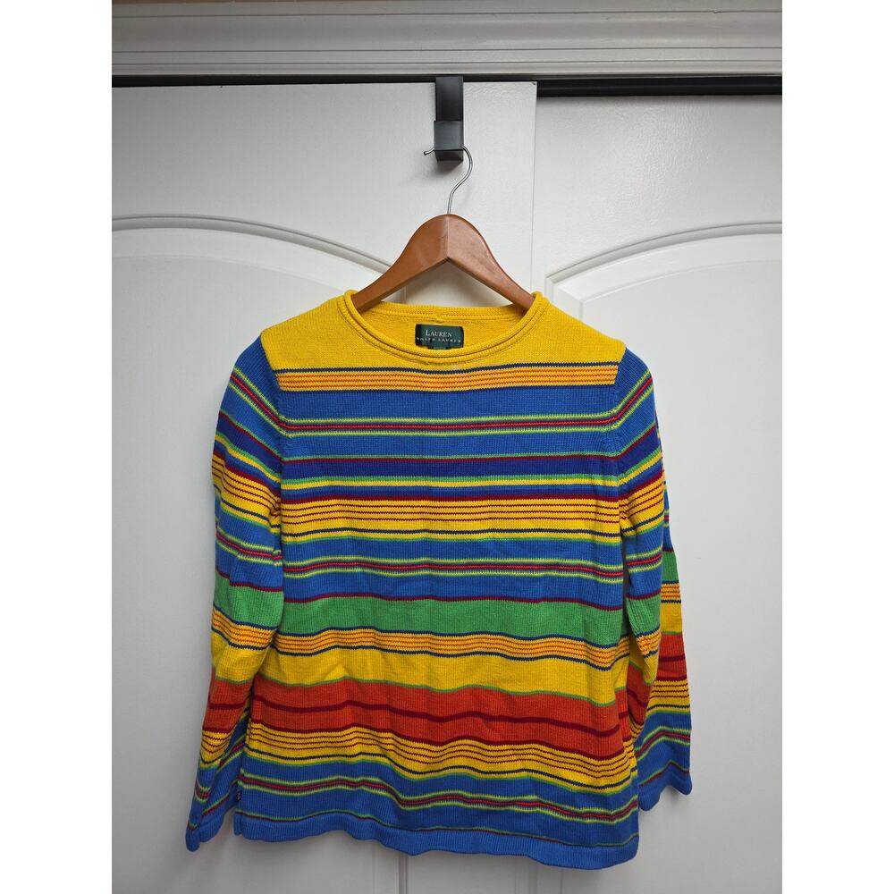 Lauren By Ralph Lauren Women’s Sweater Pull Over Crewneck Striped Rainbow Medium